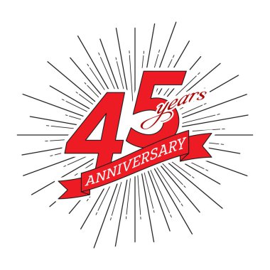 45. yıldönümü. Selamlama ve kurdele ile karşılama, vektör illüstrasyonu beyaz arkaplanda izole