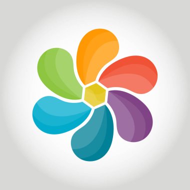 Çok renkli yaprakları olan bir çiçek. Bilgi grafikleri, pankartlar, çıkartmalar veya logolar için yaratıcı vektör çizimi, beyaz bir arka grupta izole edilmiş