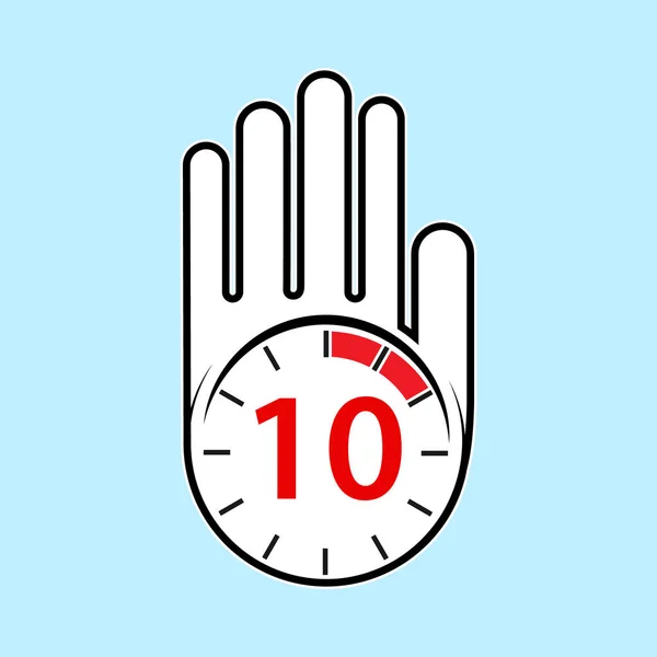 腕時計で手を開けろ 休息や休憩のための時間 一時停止 10分か数秒 平面設計 — ストックベクタ