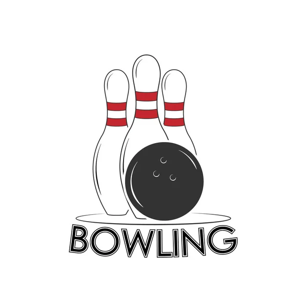 Bowling Kuželky Míček Ikona Logo Samolepka Štítek Izolované Bílém Pozadí — Stockový vektor