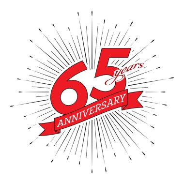 65. yıldönümü. Selamlama ve kurdele ile karşılama, vektör illüstrasyonu beyaz arkaplanda izole