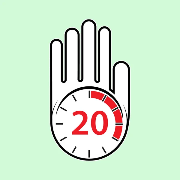 腕時計で手を開けろ 休息や休憩のための時間 一時停止 20分か数秒 平面設計 — ストックベクタ