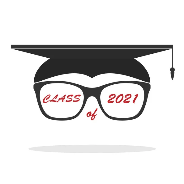 Absolventenhut Mit Brillengestell Und Der Aufschrift Class 2021 Vektorillustration Flaches — Stockvektor