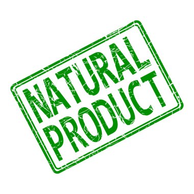 Üzerinde NATURAL ProDUCT yazan beyaz bir arkaplanda izole edilmiş bir pulun yıpranmış izi.