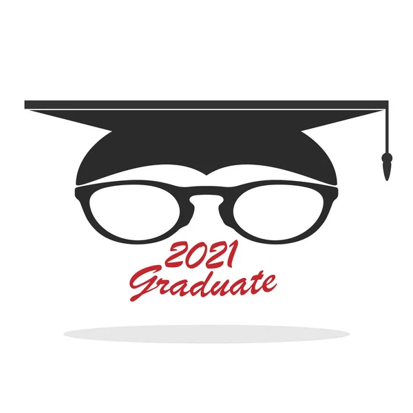 Absolventenhut Mit Brillengestell Und Der Aufschrift Absolvent 2021 Vektorillustration Flaches — Stockvektor