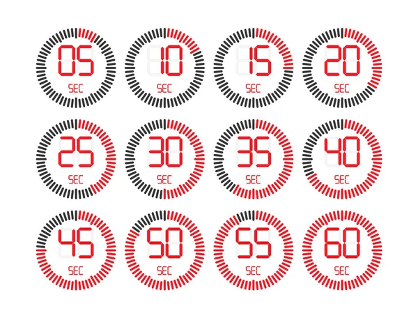 一组数字计时器或秒表 其周期或时间间隔为5秒 平面样式L — 图库矢量图片