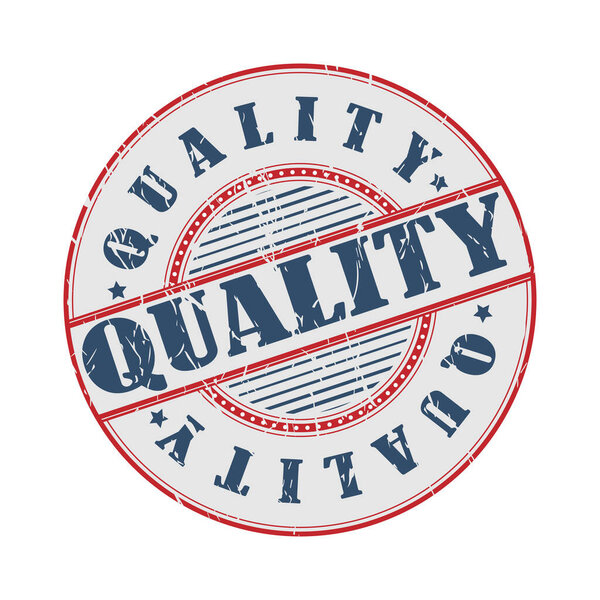 Stamp with the QUALITY impression. Grunge style with scuffed edges. Vector illustration