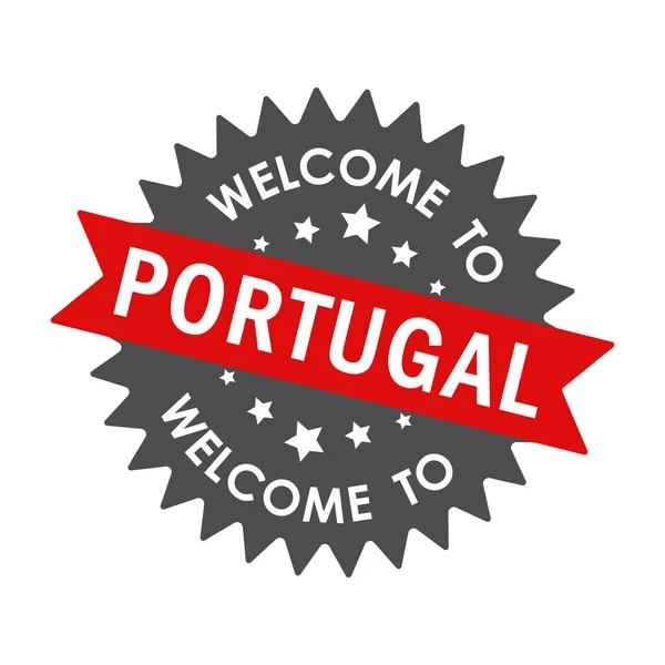 Benvenuta Portogallo Etichetta Rotonda Con Nastro Rosso Illustrazione Vettoriale Isolata — Vettoriale Stock