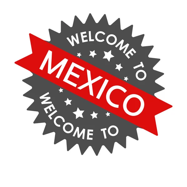 Bienvenue Mexique Etiquette Ronde Avec Ruban Rouge Illustration Vectorielle Isolée — Image vectorielle