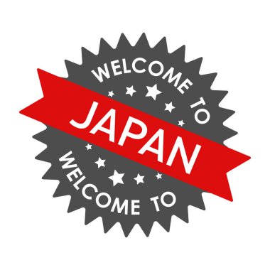 Japonya 'ya hoş geldiniz. Kırmızı kurdeleli yuvarlak etiket. Beyaz arkaplanda izole edilmiş vektör illüstrasyonu
