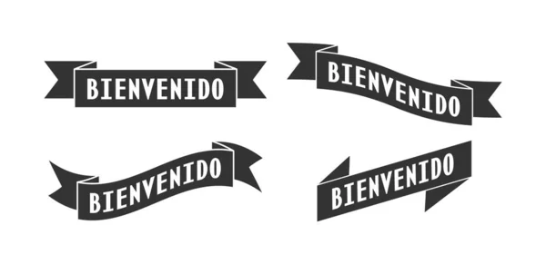 스페인어에 환영하는 단어들로 리본을 만들어 스티커 라벨을 만든다 현수막을 반사기 — 스톡 벡터