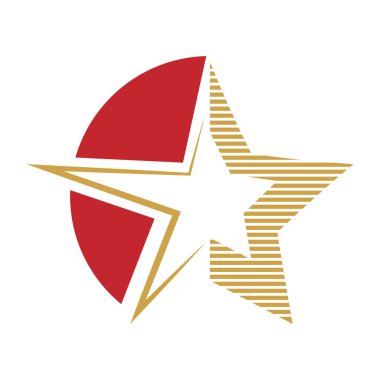 Yıldız. Beyaz arkaplanda izole edilmiş bir logo, etiket veya amblem şablonu