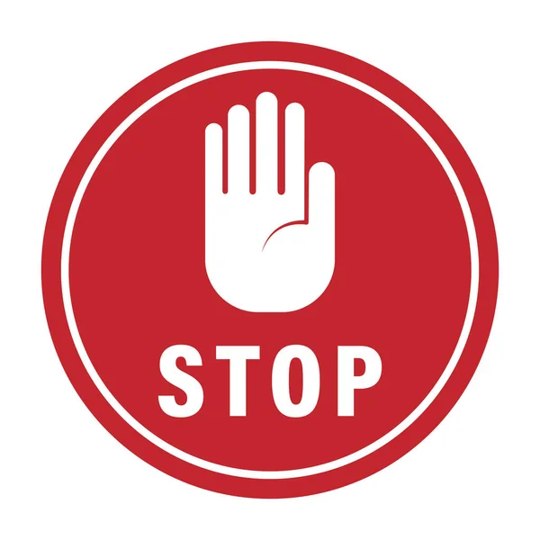 Круглий Знак Піднятою Відкритою Долонею Словами Stop Векторна Ілюстрація Простий — стоковий вектор