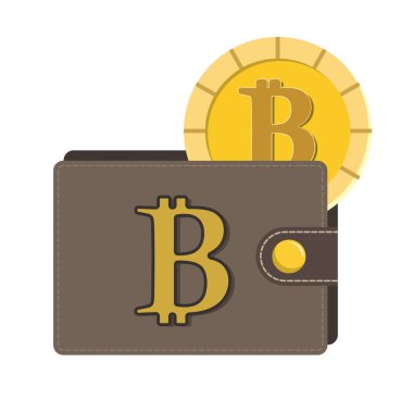 İçinde kripto para birimi sembolü olan cüzdan. Biçimlendirilmiş vektör çizimi beyaz bir arkaplanda izole edildi