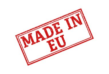 AB 'de yapılan ve beyaz bir arkaplanda izole edilmiş yazının olduğu pul,