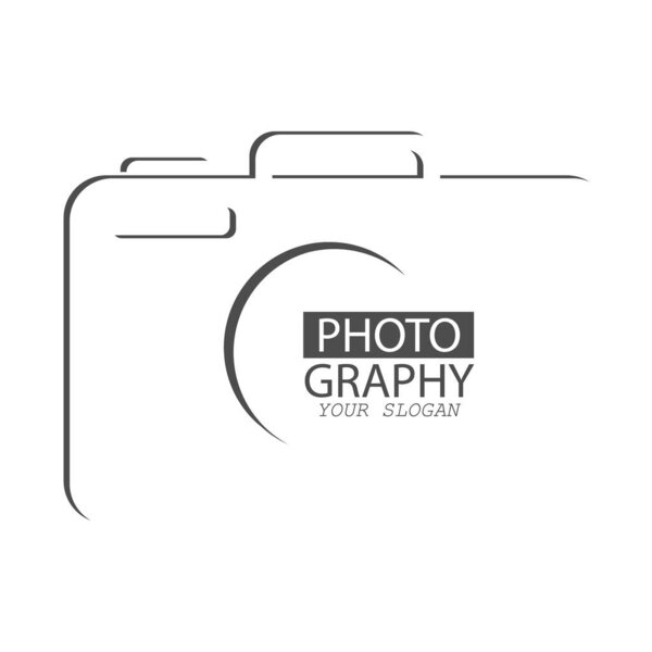 Template with a camera silhouette, for a photographer, photo Studio and creative company, isolated on a white background