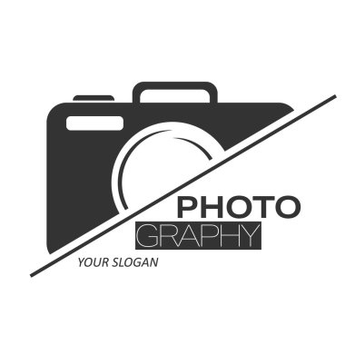Bir fotoğrafçı, fotoğraf stüdyosu ve yaratıcı şirket için beyaz bir arkaplanda izole edilmiş bir kamera silüeti.