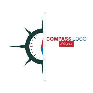 Pusula logosu. Beyaz arkaplanda izole edilmiş bir logo, şablon veya etiket için vektör çizimi