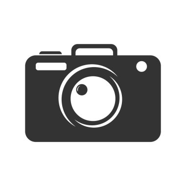 Bir fotoğrafçı, fotoğraf stüdyosu ve yaratıcı şirket için beyaz bir arkaplanda izole edilmiş bir kamera silüeti.