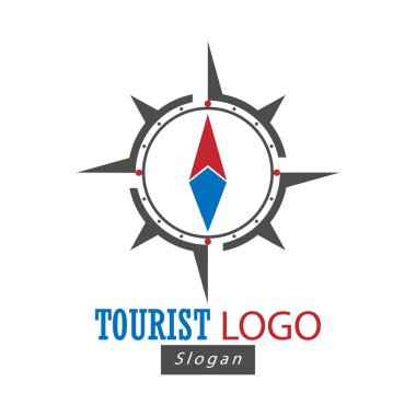 Pusula logosu. Beyaz arkaplanda izole edilmiş bir logo, şablon veya etiket için vektör çizimi