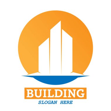 Emlak, inşaat ya da şehir logosu için şablon. Logo, etiket veya etiket için renk vektörü çizimi, beyaz arkaplanda izole edilmiş modern tasarım