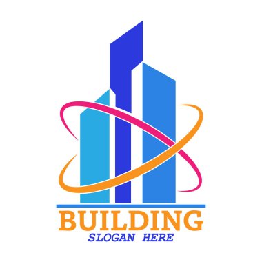 Emlak, inşaat ya da şehir logosu için şablon. Logo, etiket veya etiket için renk vektörü çizimi, beyaz arkaplanda izole edilmiş modern tasarım