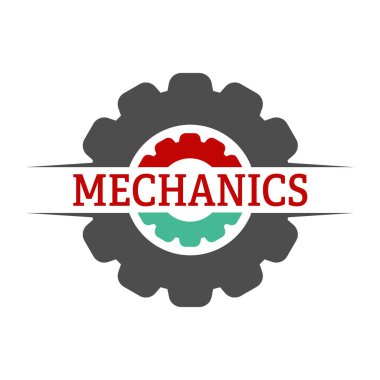 Teknik logo. Logo, etiket veya etiket için renk vektörü çizimi, beyaz arkaplanda izole edilmiş modern tasarım