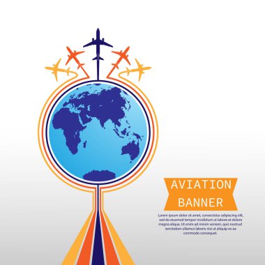 Havacılık teması. Poster, kartpostal afişi, arkaplan veya başlık sayfası tasarımı için hisse senedi illüstrasyonunu kavra.
