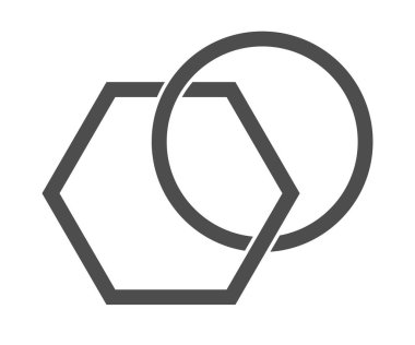 Geometrik soyutlama. Geometrik şekillerin kesişim noktası, daire ve altıgen. Basit vektör çizimi, beyaz arkaplanda izole edilmiş düz biçim.