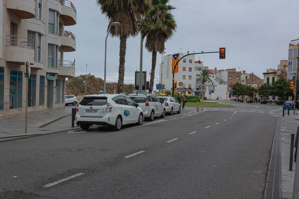 Spanya Blanes 2017 Şehir Meydanına Yakın Dairesel Trafiği Olan Taksi — Stok fotoğraf