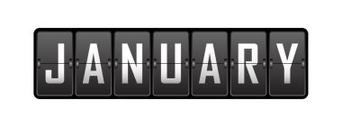 Ocak. Mekanik tablonun hücrelerindeki ayın adı. Vektör illüstrasyonu.