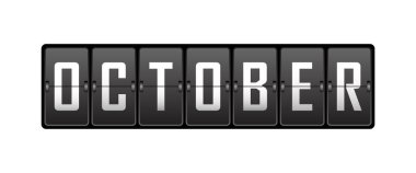 Ekim. Mekanik tablonun hücrelerindeki ayın adı. Vektör illüstrasyonu.