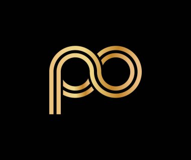 Küçük harfler p ve o. Logo, marka ya da logo için altın rengi düz bir tasarım. Vektör illüstrasyonu