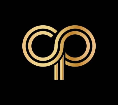 Logo, marka ya da logo için altın renkli C ve P harfleri düz dizayn edilmiş. Vektör illüstrasyonu