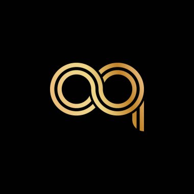 Küçük harfler o ve q. Logo, marka ya da logo için altın rengi düz bir tasarım. Vektör illüstrasyonu