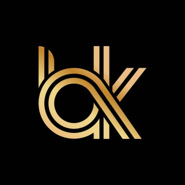 Logo, marka ya da logo için altın renkte B ve K harfleri. Vektör illüstrasyonu