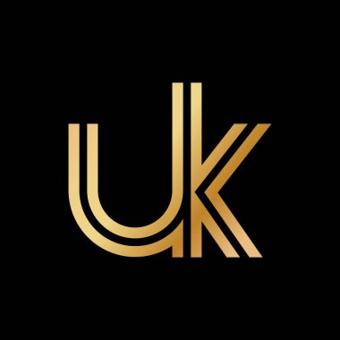 Logo, marka ya da logo için altın renkli U ve K harfleri kullanılıyor. Vektör illüstrasyonu