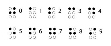 Braille numaraları. Körler için okuma. Kör veya görme engelli kişiler tarafından kullanılan sistem yazma Dotykowa. Vektör çizim.