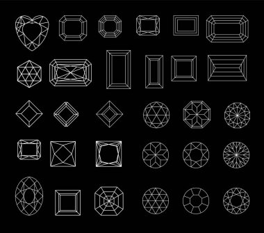 Collection shapes of diamond against black background. clipart