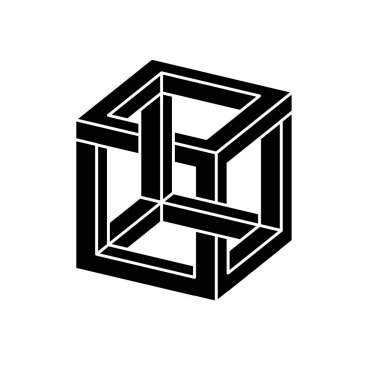 İmkansız şekiller. Optik yanılsama. Vektör çizim üzerinde beyaz izole. Kutsal geometri. Beyaz bir arka plan üzerinde siyah şekilleri