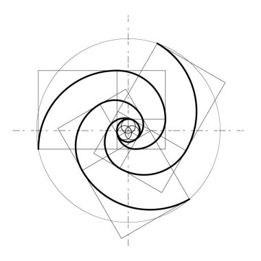 Minimalist tarz tasarımı. Altın oran. Geometrik şekiller. Altın oranda daireler. Fütürist tasarım. Logo. Vektör simgesi. Soyut vektör arkaplanı.