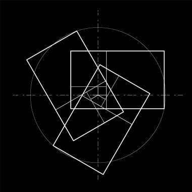 Minimalist tarz tasarımı. Altın oran. Geometrik şekiller. Altın oranda daireler. Fütürist tasarım. Logo. Vektör simgesi. Soyut vektör arkaplanı