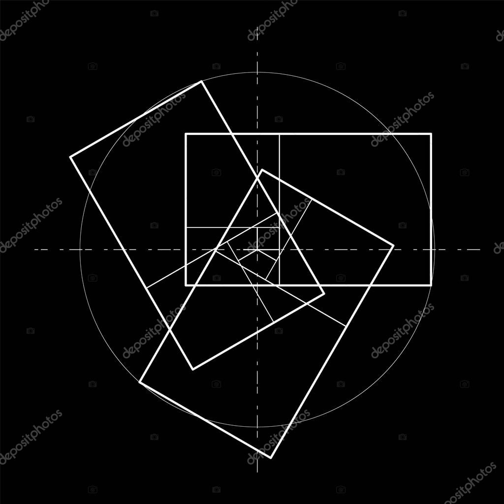 Minimalistic style design. Golden ratio. Geometric shapes. Circles in golden proportion. Futuristic design. Logo. Vector icon. Abstract vector background.