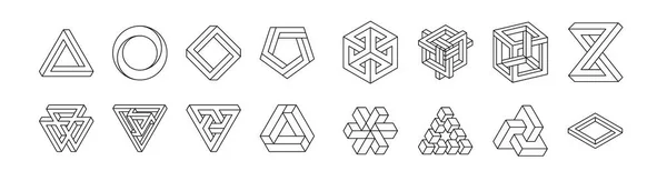 不可能図形のセットです。目の錯覚。ベクトル図は、白で隔離。神聖な幾何学。白地に黒い線. — ストックベクタ