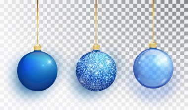Saydam bir arka plan üzerinde izole mavi Noel ağacı oyuncak seti. Noel süslemeleri çorap. Vektör nesnesi için Noel tasarım, mockup. Gerçekçi nesne illüstrasyon 10 Eps vektör