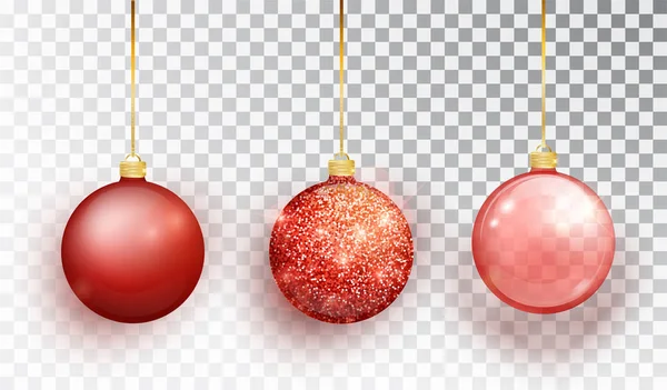 Saydam bir arka plan üzerinde izole kırmızı Noel ağacı oyuncak seti. Noel süslemeleri çorap. Vektör nesnesi için Noel tasarım, mockup. Gerçekçi nesne illüstrasyon 10 Eps vektör