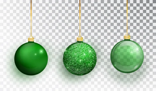 Saydam bir arka plan üzerinde izole yeşil Noel ağacı oyuncak seti. Noel süslemeleri çorap. Vektör nesnesi için Noel tasarım, mockup. Gerçekçi nesne illüstrasyon 10 Eps vektör.