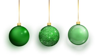 Saydam bir arka plan üzerinde izole yeşil Noel ağacı oyuncak seti. Noel süslemeleri çorap. Vektör nesnesi için Noel tasarım, mockup. Gerçekçi nesne illüstrasyon 10 Eps vektör.