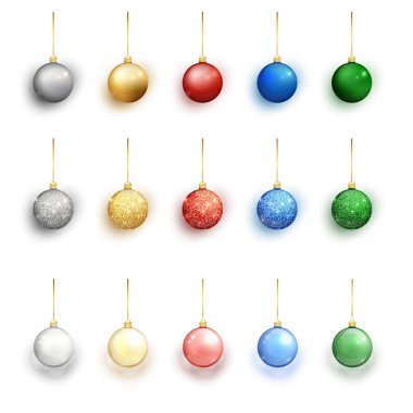 Renkli Noel topları beyaz arka plan üzerinde ayarlayın. Noel süsleri. Vektör nesnesi için Noel tasarım, mockup. Gerçekçi nesne illüstrasyon 10 Eps vektör.