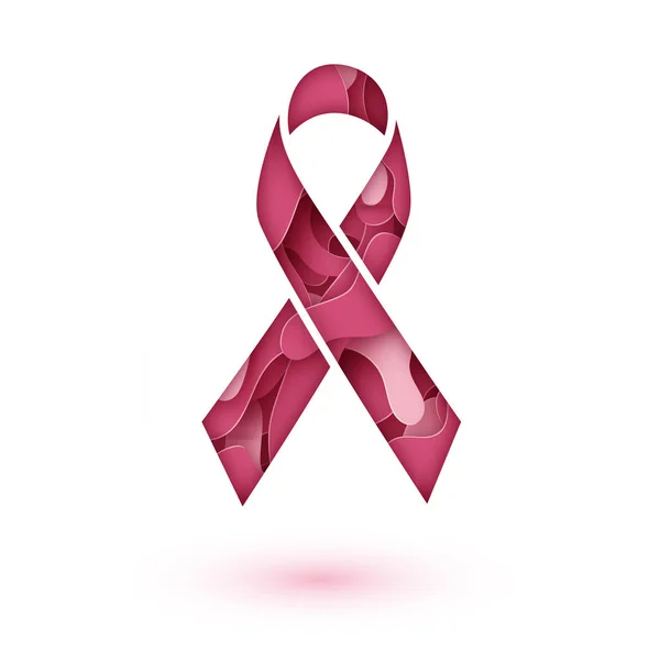 Cancro al seno Segno di consapevolezza isolato. Nastro rosa. Nastro rosa tagliato su carta vettoriale simbolo di consapevolezza del cancro al seno. Illustrazione vettoriale EPS 10 — Vettoriale Stock